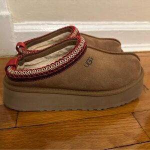 UGG Tasman Brown Slip-On Shoes with Red Trim